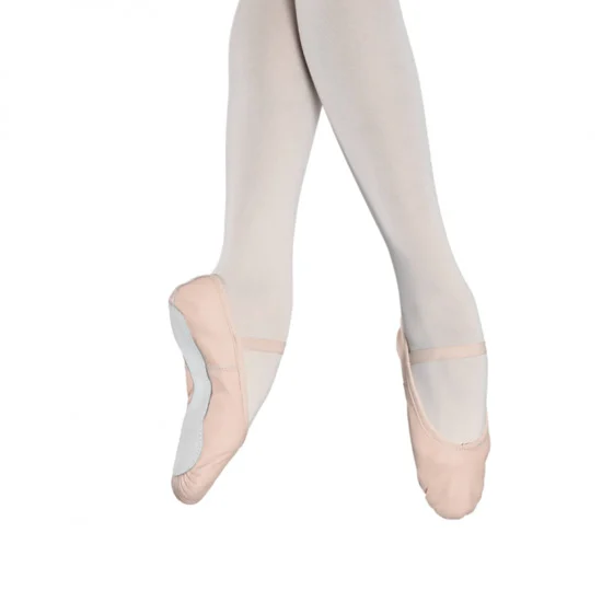 Zapatillas De Ballet Amateur Ana De Cuero Salmón Con Elástico Y Suela Completa