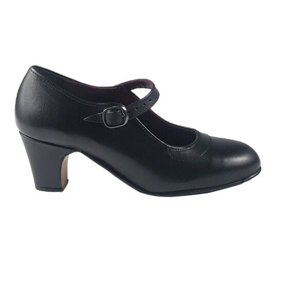 Zapato semi profesional modelo 280 de piel con clavos y correa para bailar flamenco. Color negro