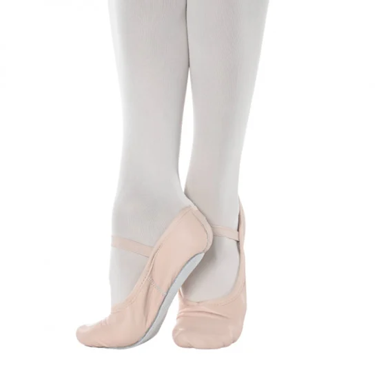 Zapatillas De Ballet Amateur Ana De Cuero Salmón Con Elástico Y Suela Completa